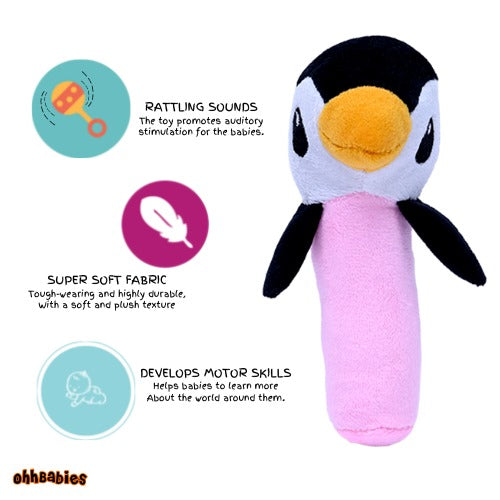 Yellow Lion With Pink Penguin Baby Rattle Toy