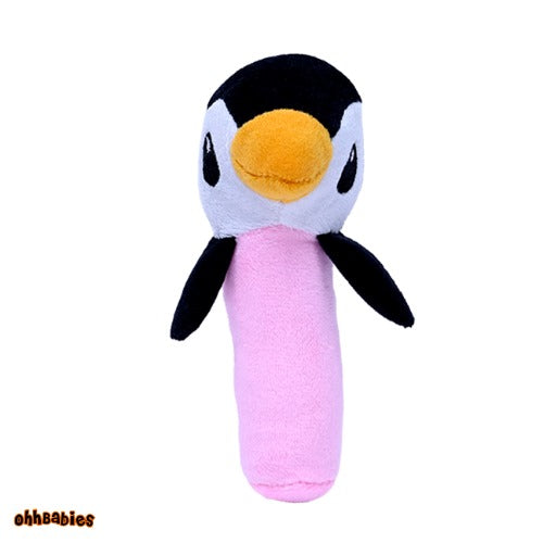 Yellow Lion With Pink Penguin Baby Rattle Toy